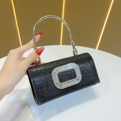 Rhinestone Buckle-Detail Box Clutch