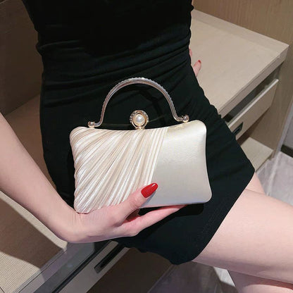 Pleated Pearl-Clasp Evening Handbag