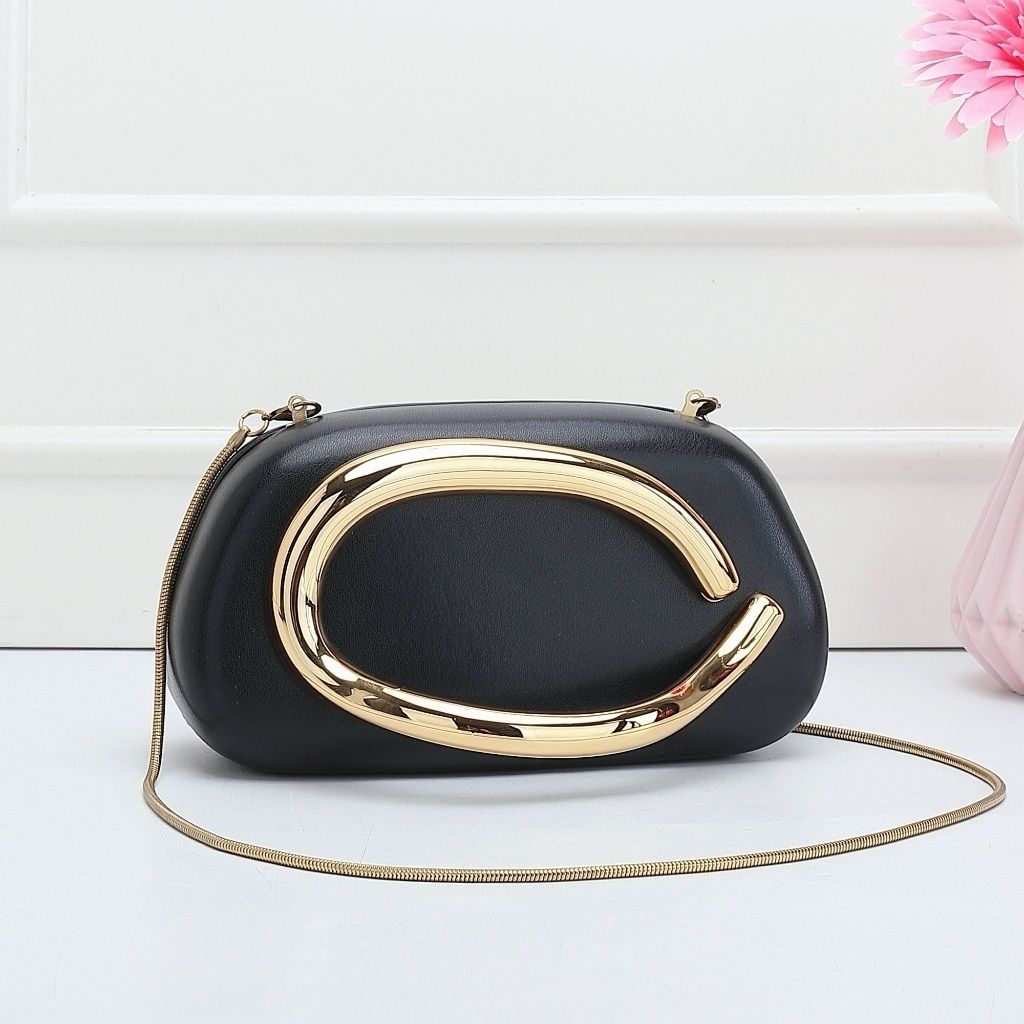 Retro Metal-Accent Evening Clutch With Chain Strap