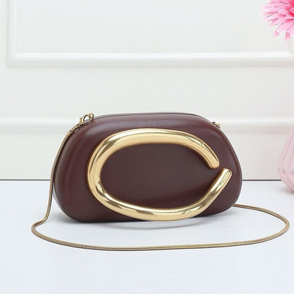 Retro Metal-Accent Evening Clutch With Chain Strap