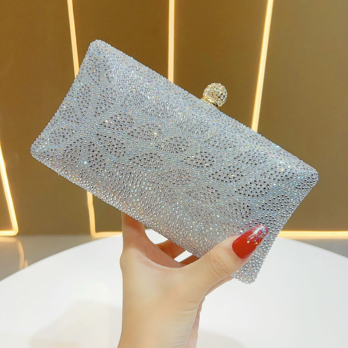Floral Rhinestone Box Clutch
