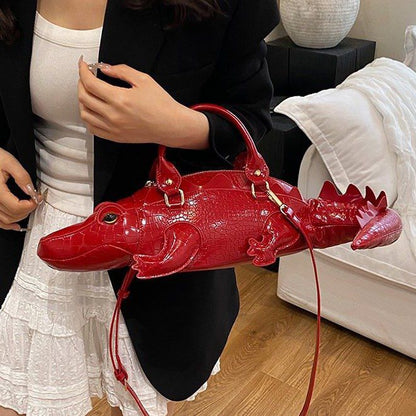 Crocodile-Shaped Top-Handle Crossbody Handbag