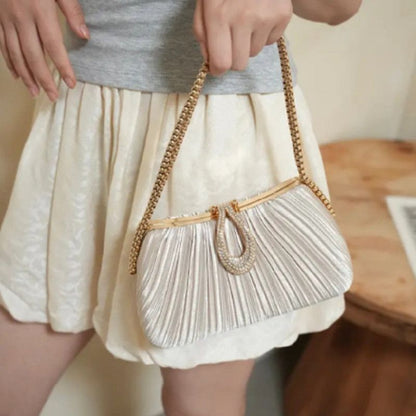 Pleated Satin Teardrop-Accent Handbag