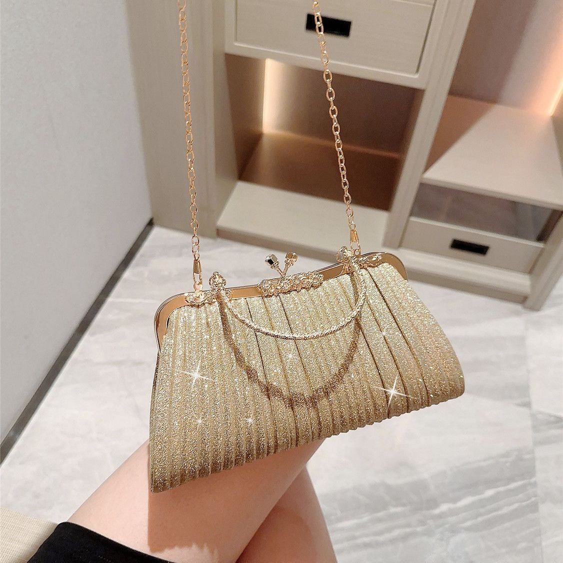 Mini Pleated Rhinestone Top-Handle Bag