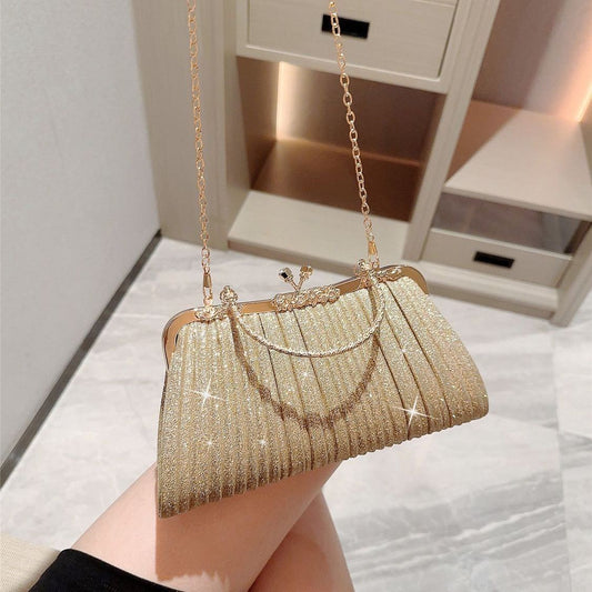 Mini Pleated Rhinestone Top-Handle Bag