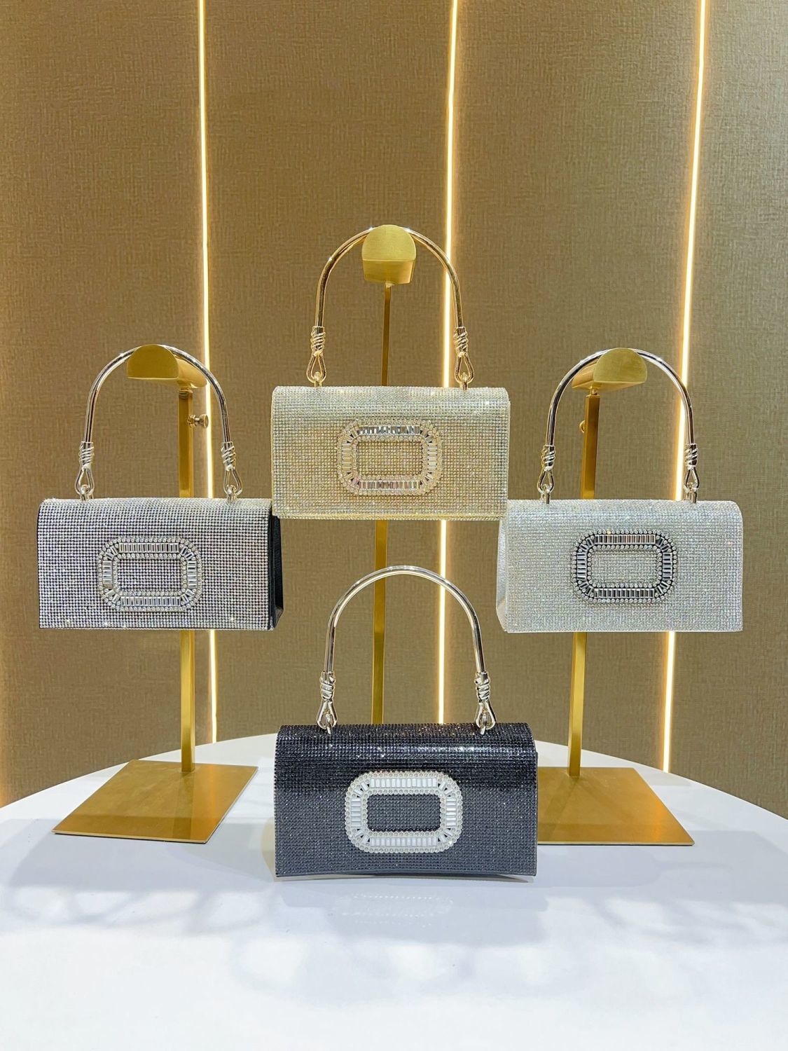 Rhinestone Buckle-Detail Box Clutch