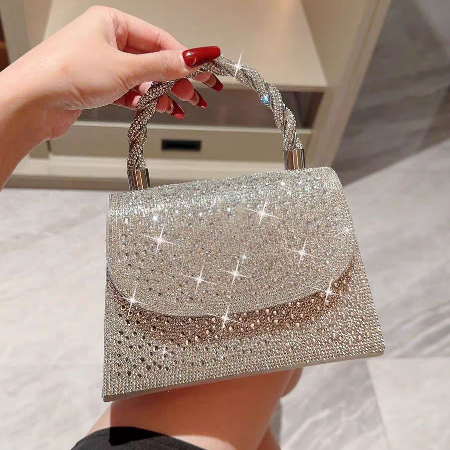 Rhinestone Flap Top-Handle Evening Bag