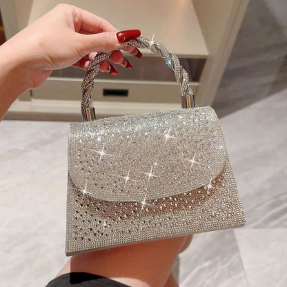 Rhinestone Flap Top-Handle Evening Bag