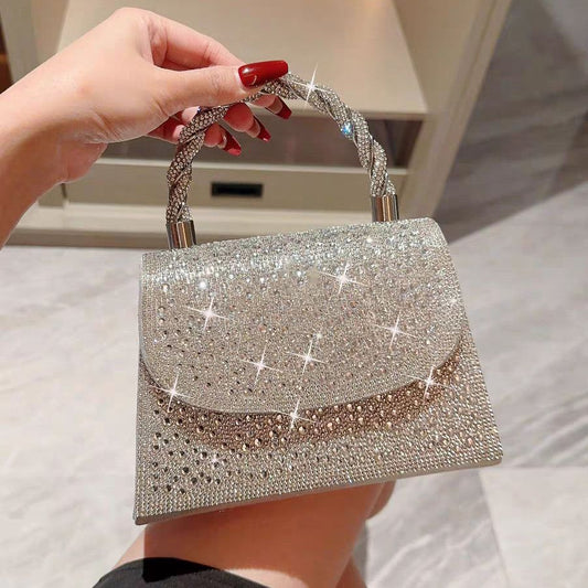 Rhinestone Flap Top-Handle Evening Bag