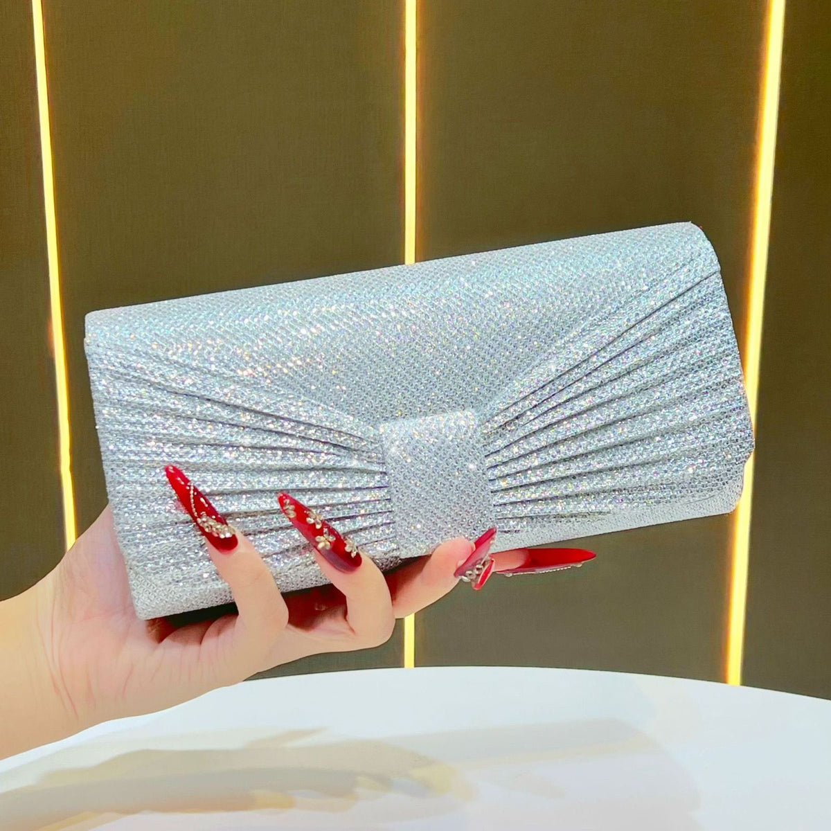 Pleated Oval-Handle Evening Bag