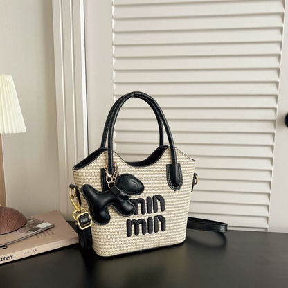 Woven Top-Handle Commuter Bucket Bag