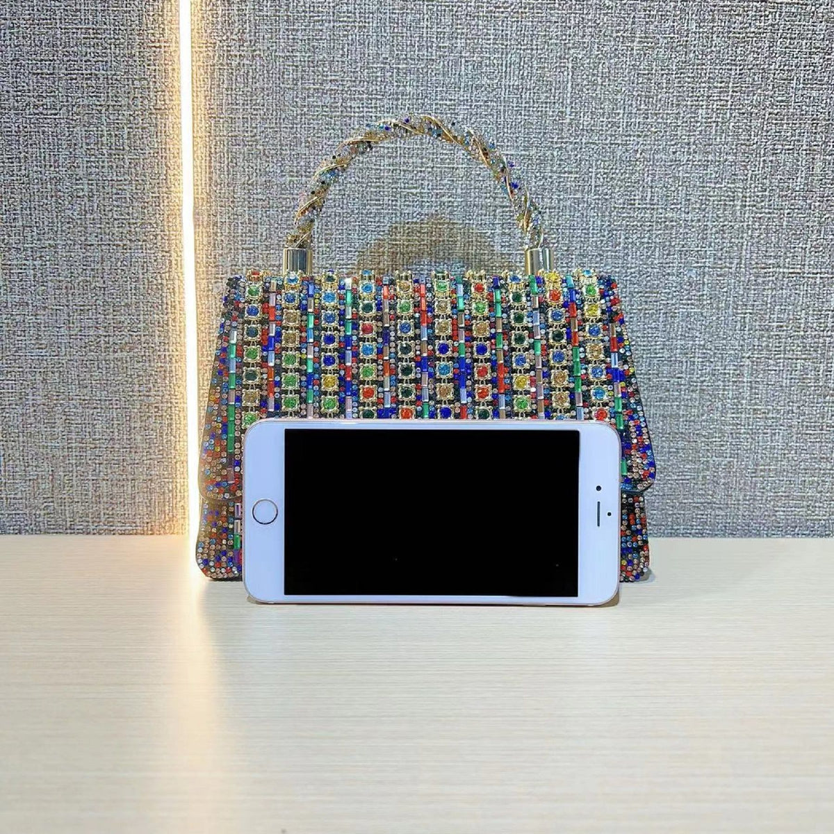Multicolor Crystal Top-Handle Evening Bag