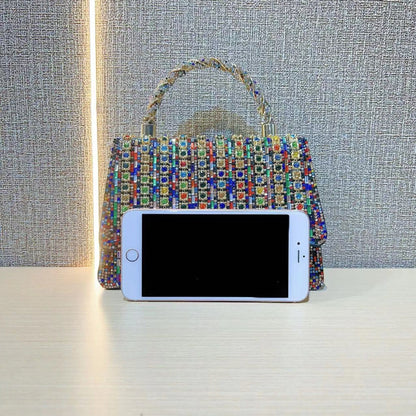 Multicolor Crystal Top-Handle Evening Bag
