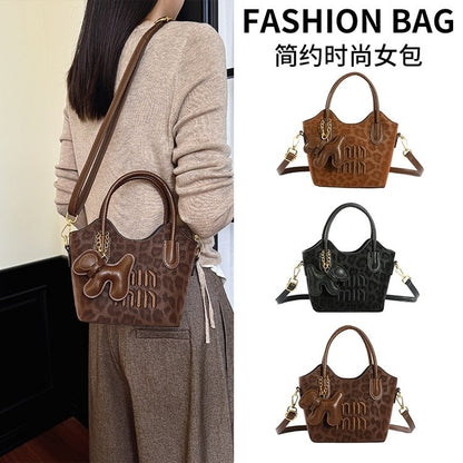 Leopard-Print Top-Handle Commuter Bucket Bag