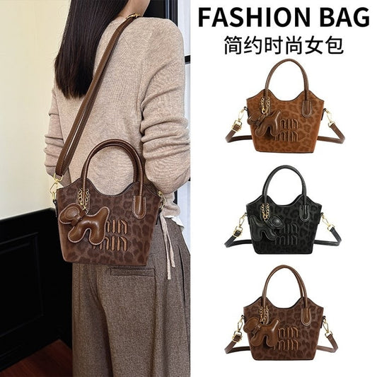 Leopard-Print Top-Handle Commuter Bucket Bag