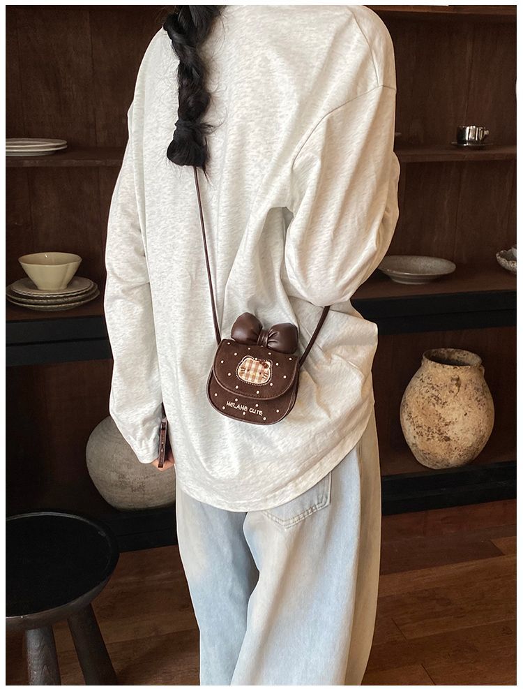 Brown Bow Mini Coin & Lipstick Crossbody Bag
