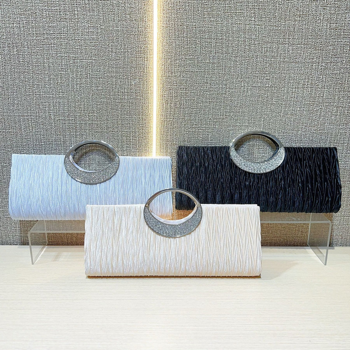Pleated Ring-Handle Evening Handbag