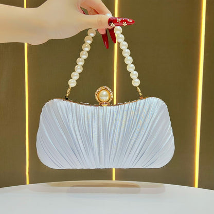 Pleated Satin Teardrop-Accent Evening Bag