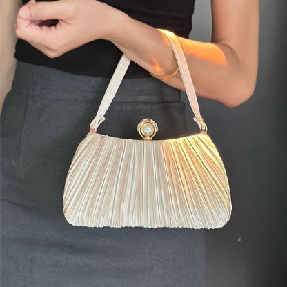 Pleated Satin Teardrop-Accent Handbag