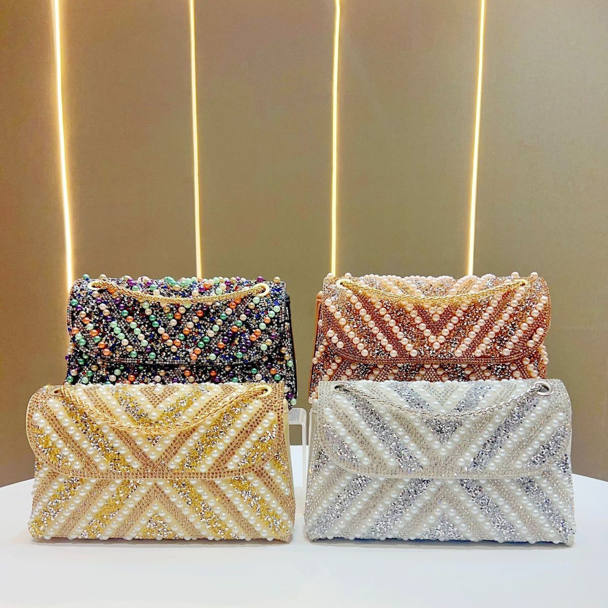 Pearl & Rhinestone Twist-Flap Clutch