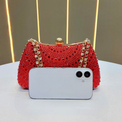 Scalloped Rhinestone Chain Evening Bag
