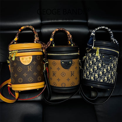 Retro Patterned Top-Handle Bucket Bag