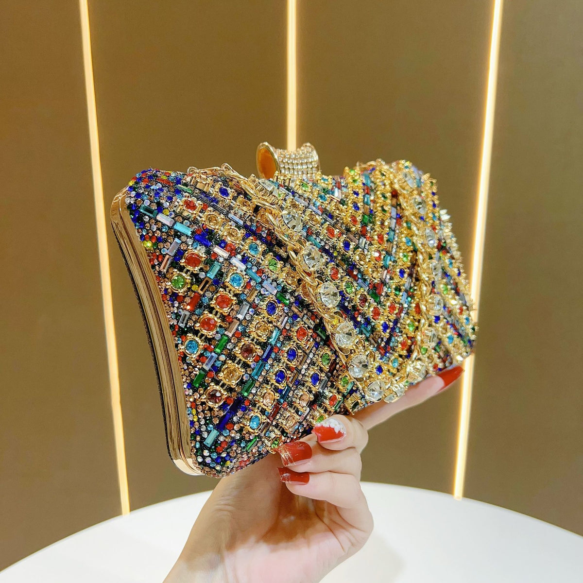 Multicolor Crystal Crossbody Evening Bag