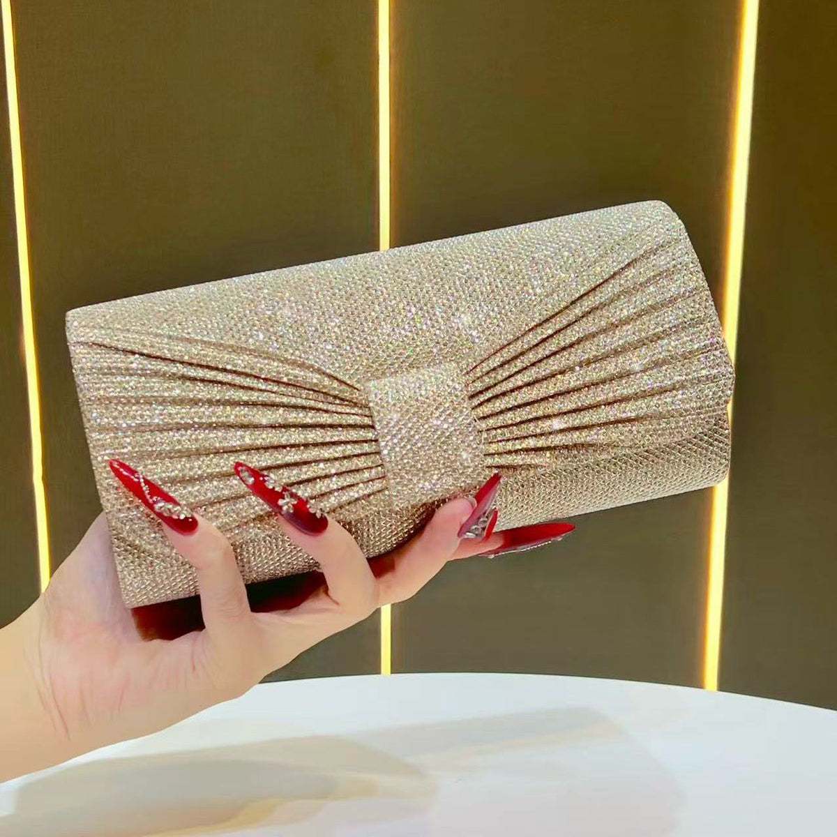 Pleated Shell-Shaped Evening Clutch