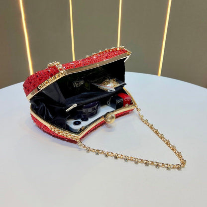 Scalloped Rhinestone Chain Evening Bag