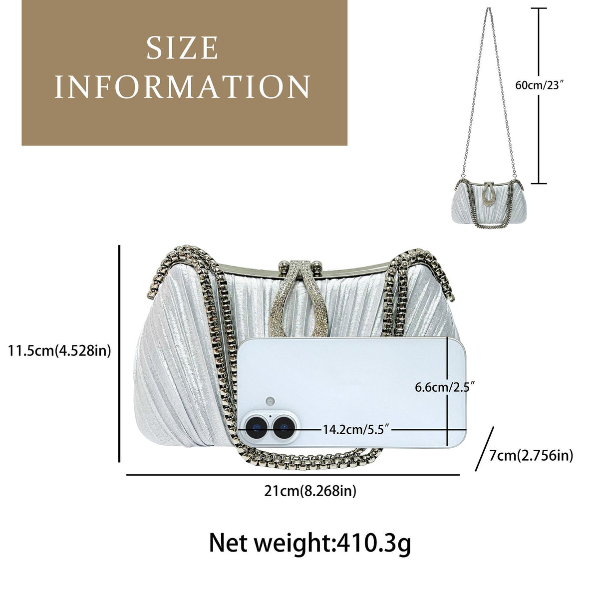 Pleated Teardrop-Accent Evening Handbag
