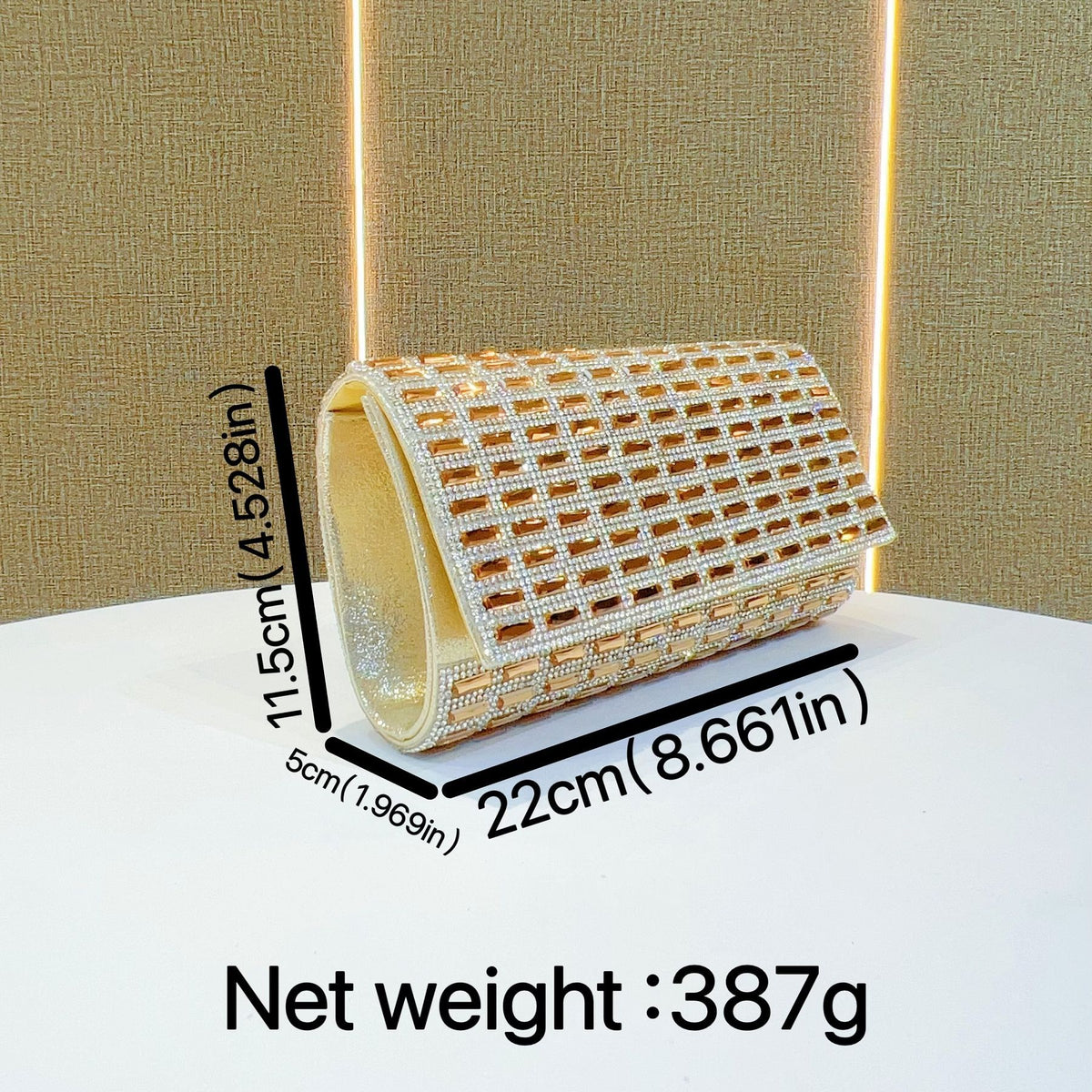 Grid-Pattern Rhinestone Box Clutch