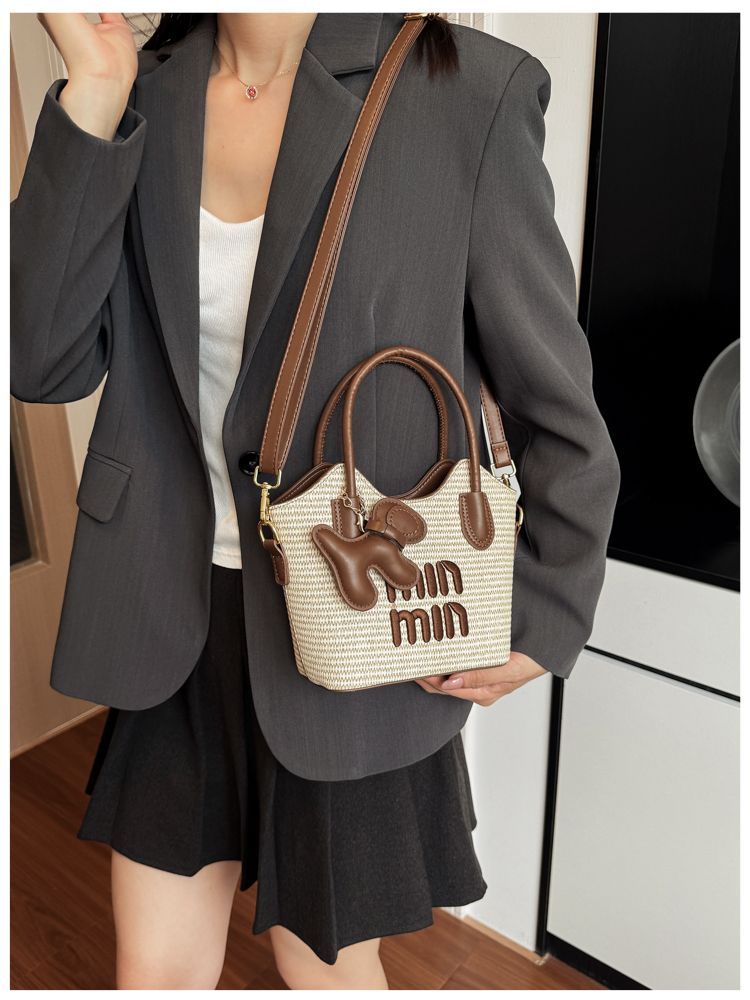 Woven Top-Handle Commuter Bucket Bag