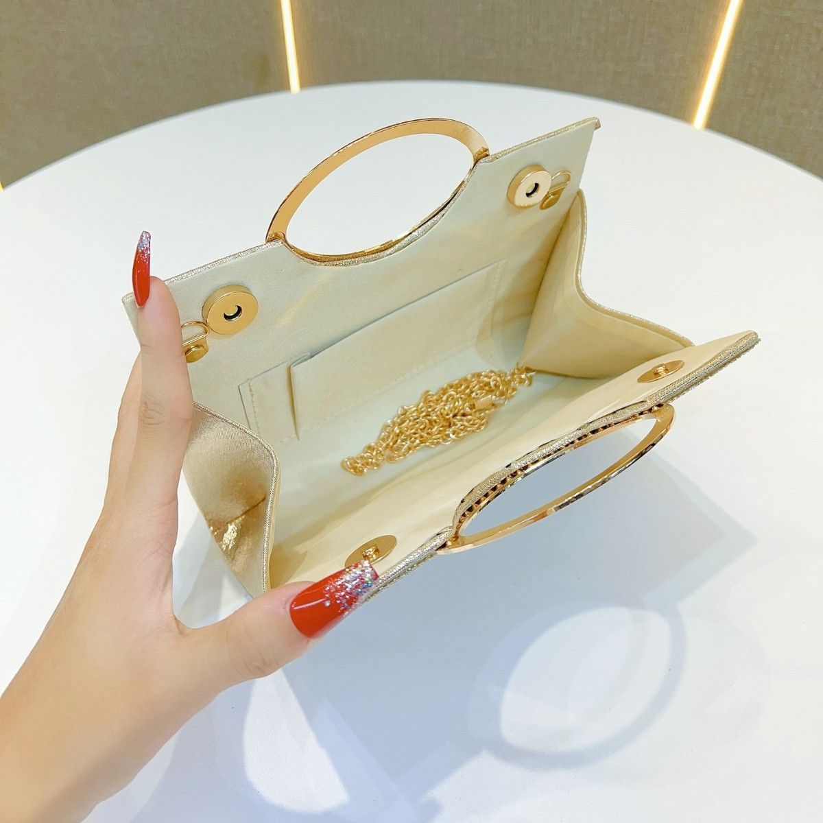 Sparkling Ring-Handle Evening Handbag