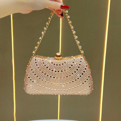 Scalloped Rhinestone Chain Evening Bag