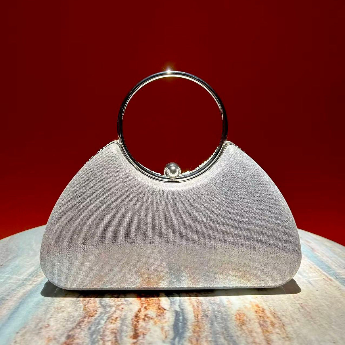 Spiral Beaded Ring-Handle Evening Handbag
