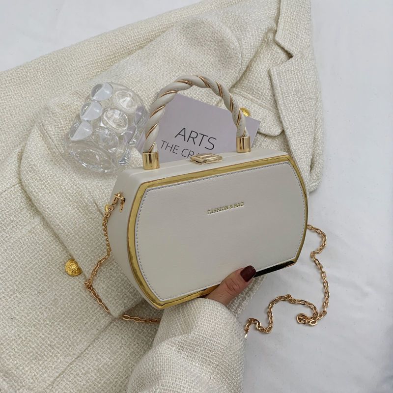 French-Style Structured Box Chain Crossbody Bag