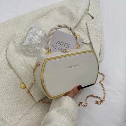 French-Style Structured Box Chain Crossbody Bag