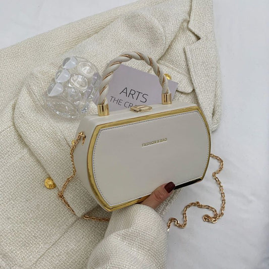 French-Style Structured Box Chain Crossbody Bag