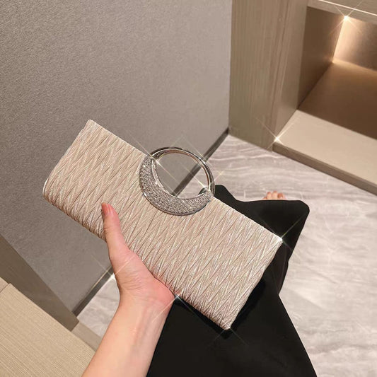 Pleated Ring-Handle Evening Handbag