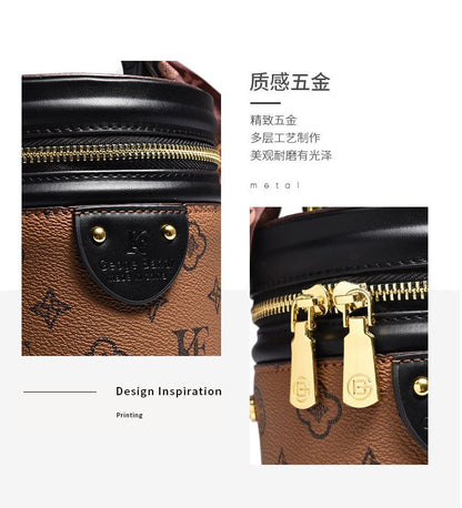 Retro Patterned Top-Handle Bucket Bag