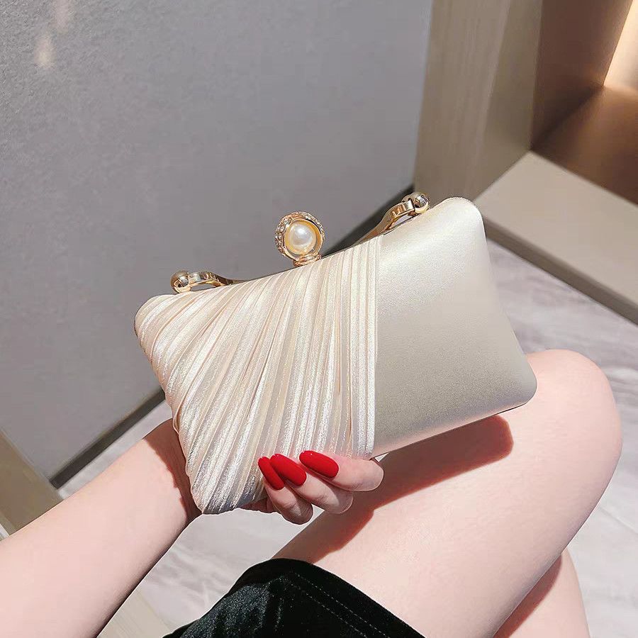 Pleated Pearl-Clasp Evening Handbag