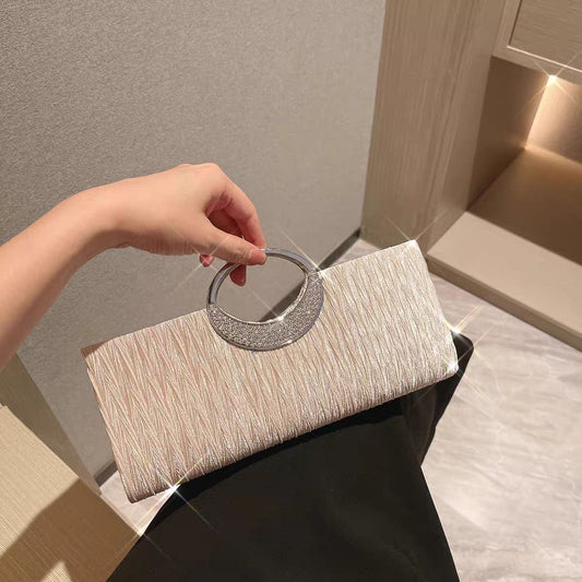 Pleated Ring-Handle Evening Handbag