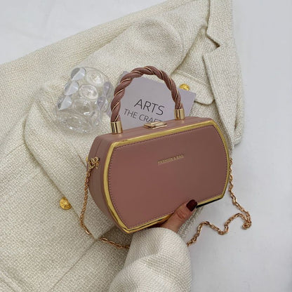 French-Style Structured Box Chain Crossbody Bag