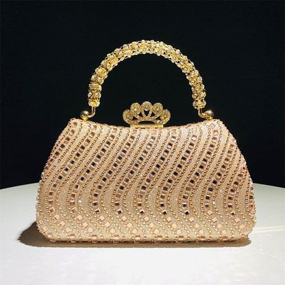 Wavy Rhinestone Crown-Clasp Evening Bag