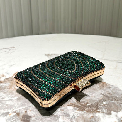 Circular-Pattern Rhinestone Box Clutch
