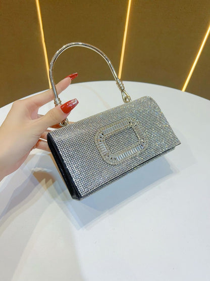 Rhinestone Buckle-Detail Box Clutch