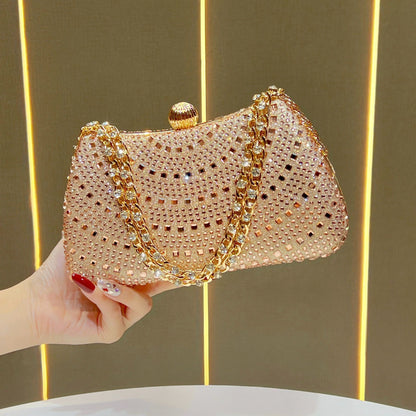 Scalloped Rhinestone Chain Evening Clutch