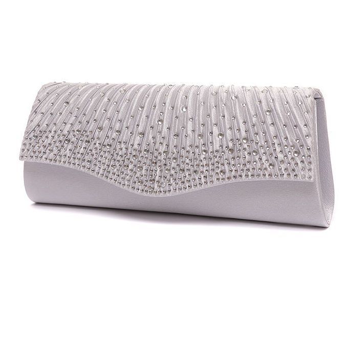 Pleated Glitter Evening Envelope Clutch