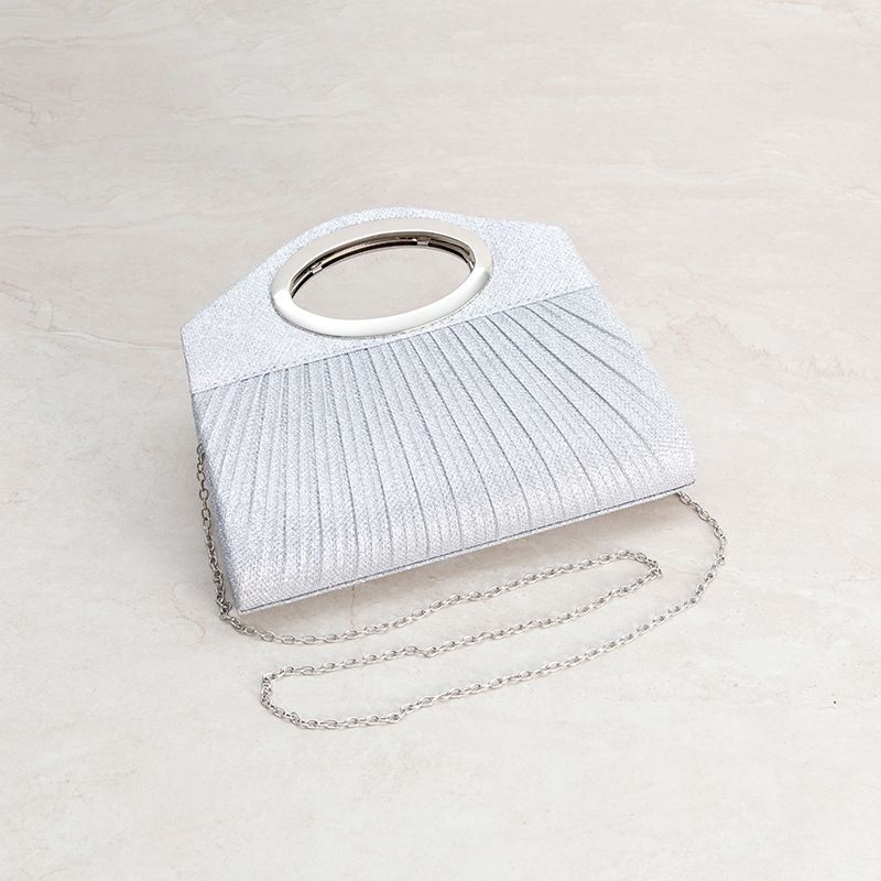 Pleated Oval-Handle Evening Clutch