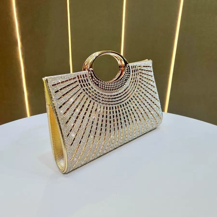 Sunburst Rhinestone Ring-Handle Handbag